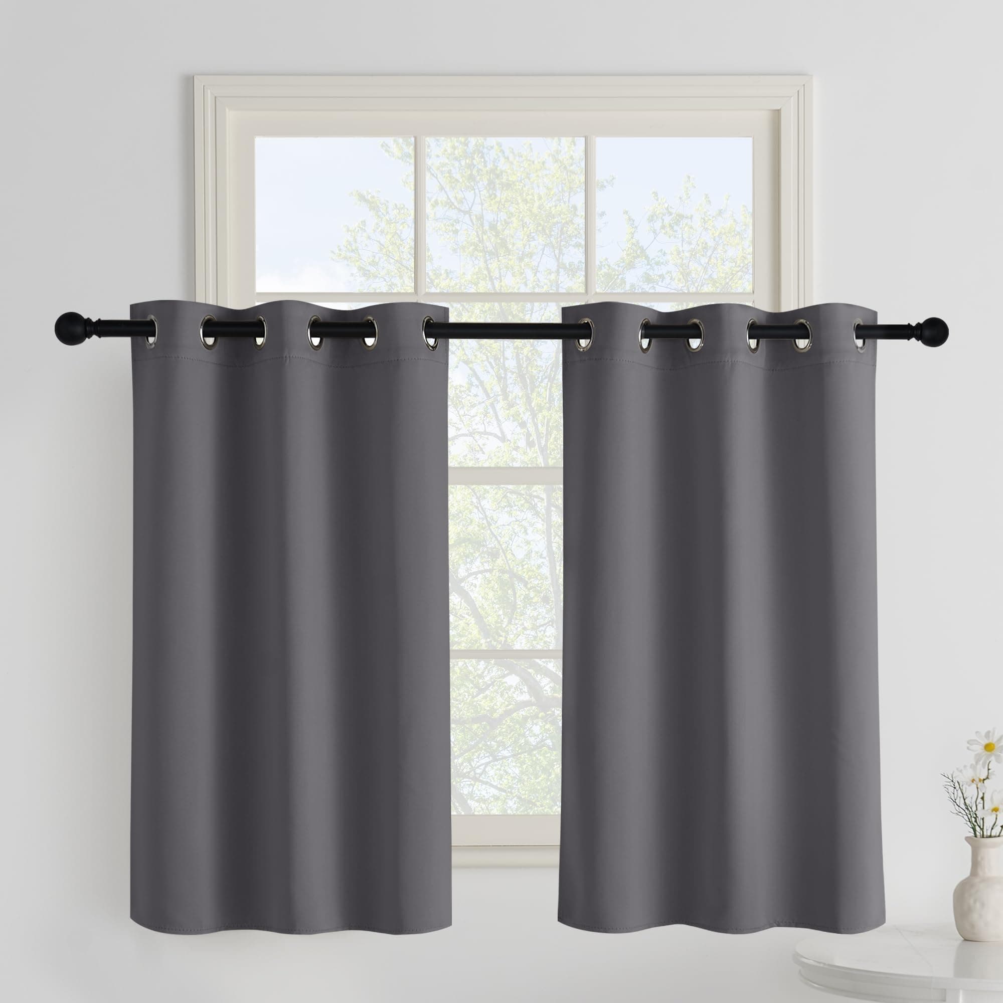 🏡🌙 PONY DANCE Scheibengardine Küche 2er Set H 100 x B 90 cm Verdunklungsvorhänge mit Ösen 🌟🪟