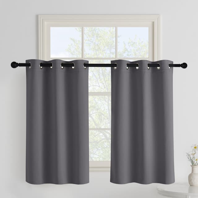 🏡🌙 PONY DANCE Scheibengardine Küche 2er Set H 100 x B 90 cm Verdunklungsvorhänge mit Ösen 🌟🪟