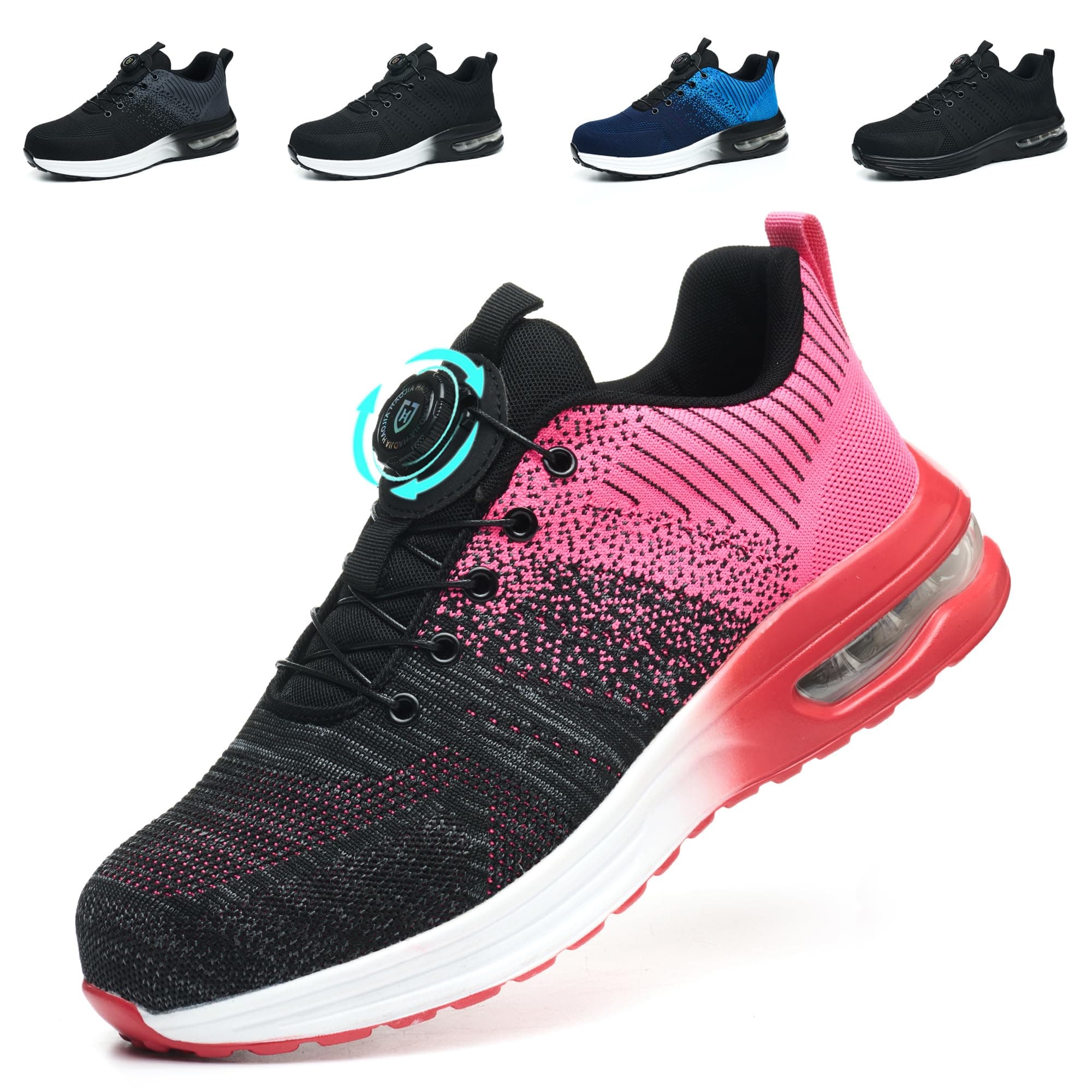 👟 NACKINg Sicherheitsschuhe Herren Arbeitsschuhe Damen Leicht Atmungsaktiv Stahlkappenschuhe rutschfeste Arbeitsturnschuhe mit Drehknopf Rosa 35 EU - Sonderangebot!