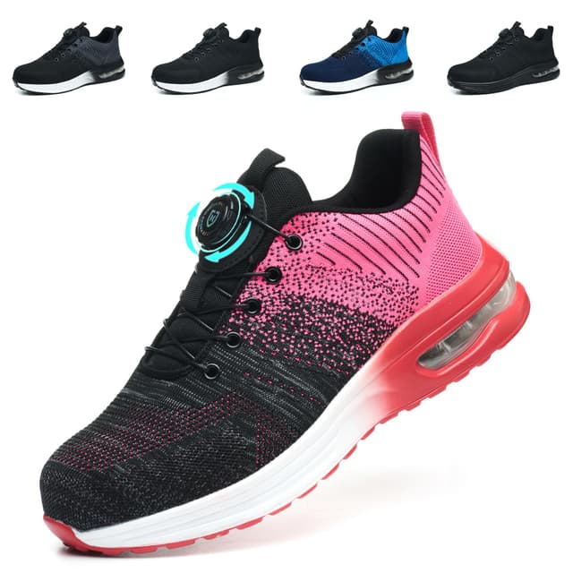 👟 NACKINg Sicherheitsschuhe Herren Arbeitsschuhe Damen Leicht Atmungsaktiv Stahlkappenschuhe rutschfeste Arbeitsturnschuhe mit Drehknopf Rosa 35 EU - Sonderangebot!