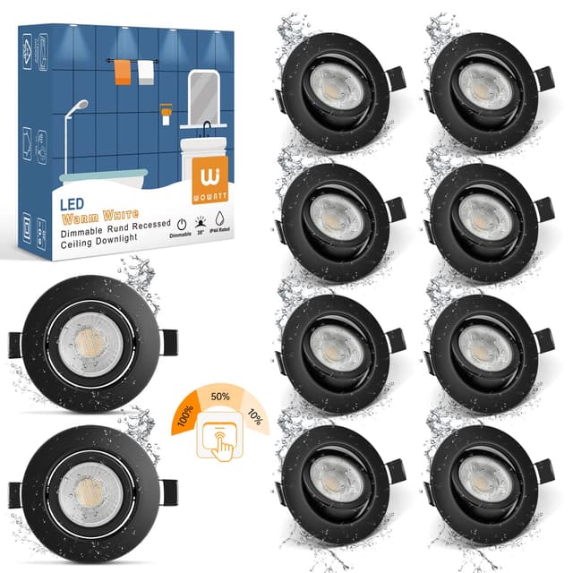 🌟 Super Deal! 10er Set 7W LED Einbaustrahler Schwarz - Dimmbar - IP44 - Warmweiß 🌟