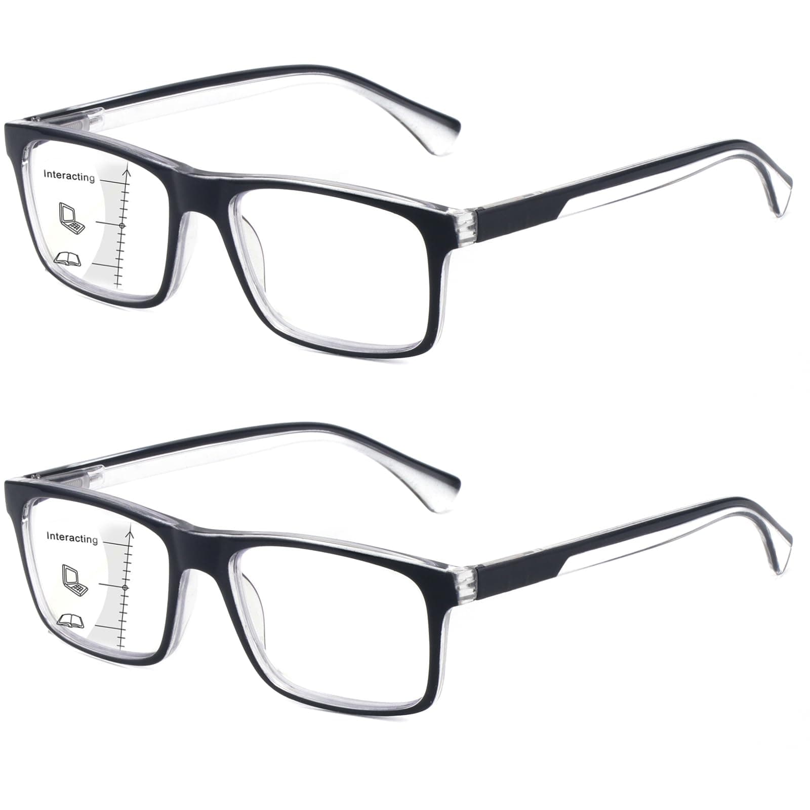 Missfive 2 Pack Gleitsichtbrille Herren Gleitsicht Lesebrille 🤓👓 Multifokale Blaulichtfilter Vollrand Raumcomfort-Brillen