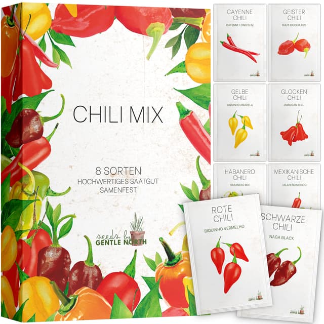 Chili Samen Set (8 Sorten) - Buntes Chili Pflanzen Set für Garten und Balkon 🌶🌿