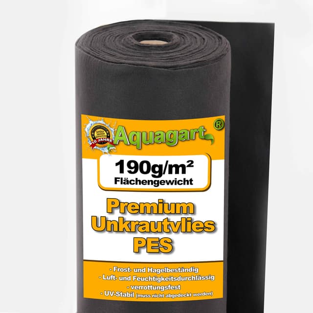 Aquagart Unkrautvlies schwarz - 190g | Unkrautschutzfolie für Garten & Hochbeet 🌿🌼 | Gartenvlies & Unkrautsperre