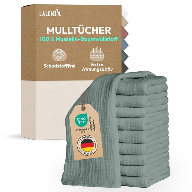 Laleni Spucktücher Baby 10er Set 🌈 | Schadstofffrei & Saugstark | OEKO-TEX zertifiziert