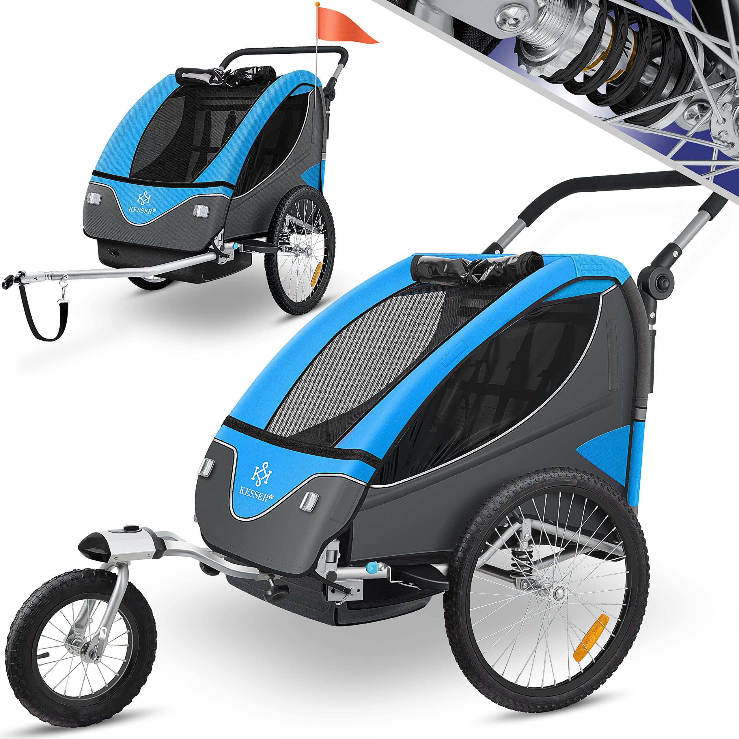 KESSER® Kinderanhänger Fahrradanhänger 360° Drehbar mit Federung 2in1 Joggerfunktion Kinderfahrradanhänger 🚴‍♂️🌟