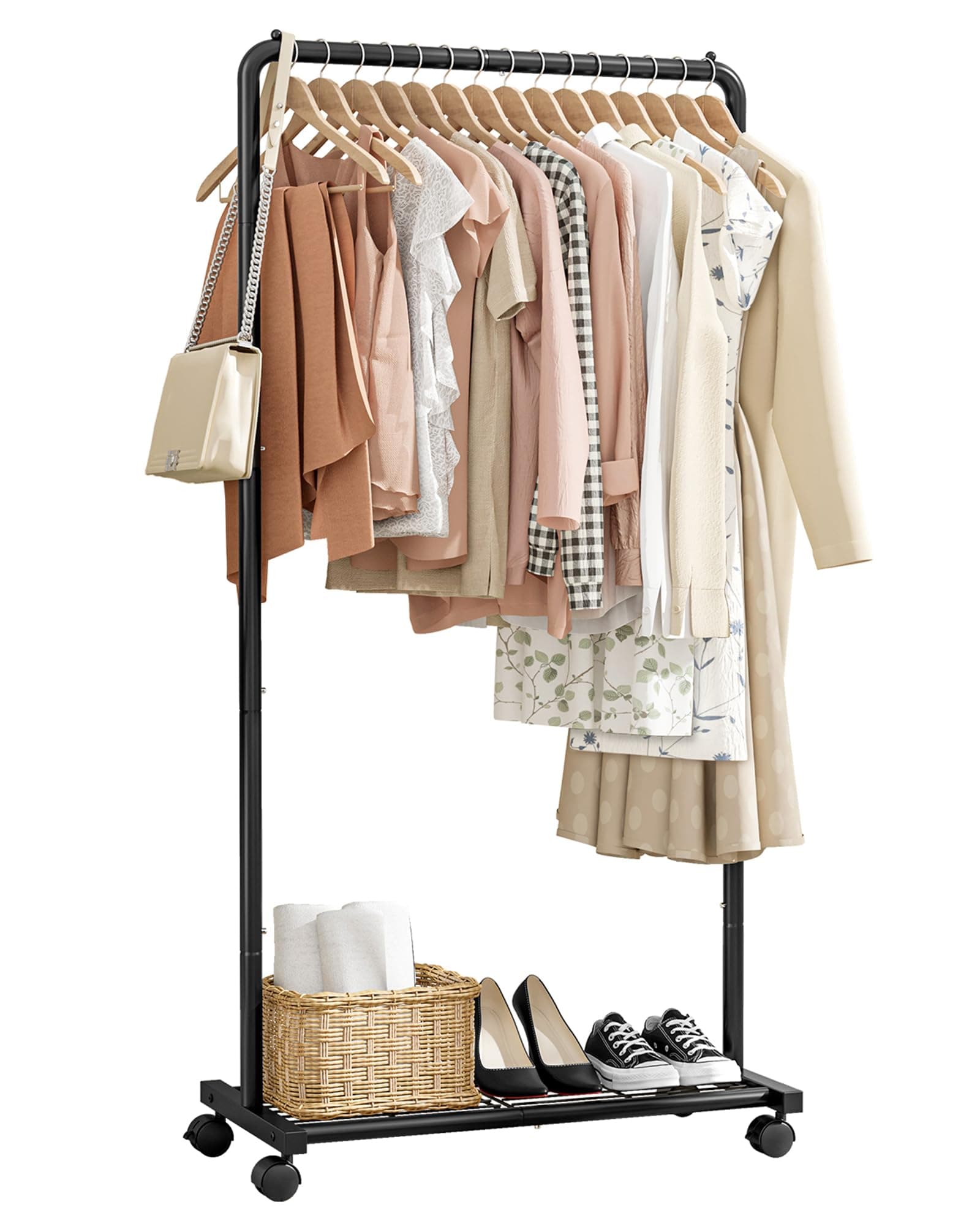 👗🛒 Sakugi Kleiderständer auf Rollen - Robuster Metall-Garderobenständer