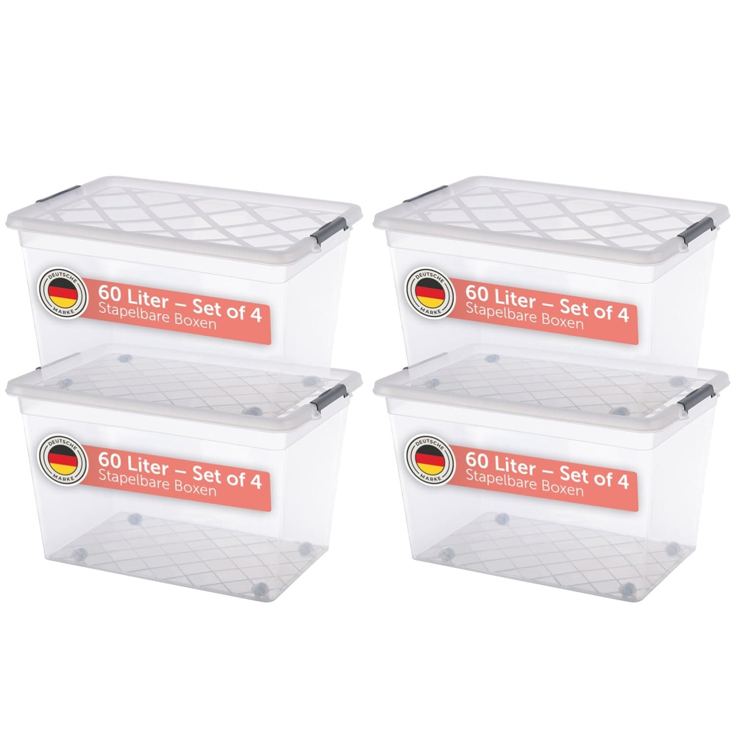 Blumtal Aufbewahrungsbox mit Deckel 60L aus Kunststoff - Lagerboxen 4er Set 60 Liter 4er Set