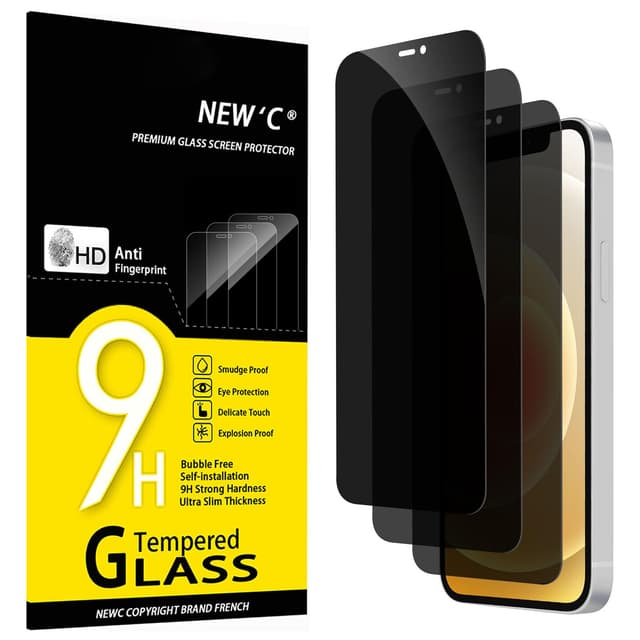 📱🔒 NEW'C 3 Stück Sichtschutz für iPhone 12, iPhone 12 Pro Panzerglas 6,1 Zoll Schwarz 🖤