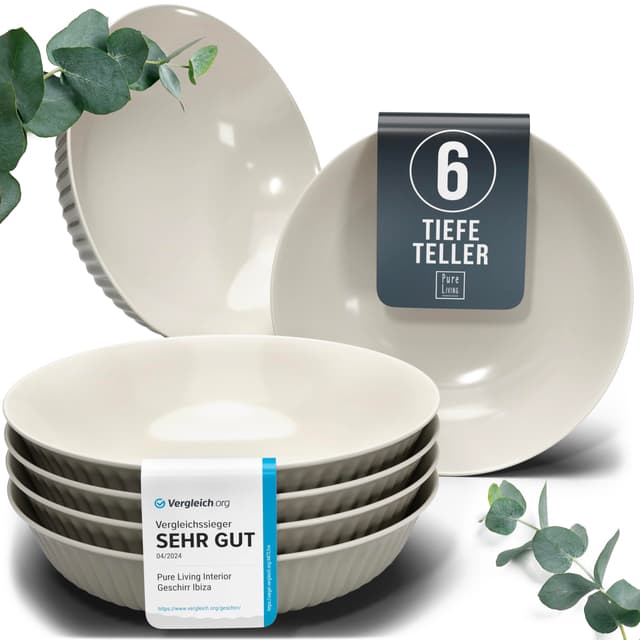 🍲 Steingut Suppenteller Set 6 Personen Hygge TESTSIEGER | Pure Living in Hellbraun