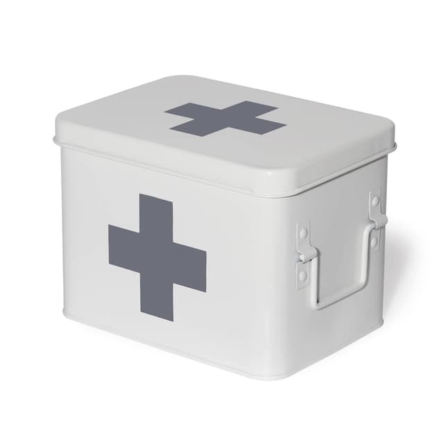 🏥 Theo&Cleo Medizin Box Metall | Erste Hilfe Kasten Koffer Schrank | Retro Medizinschrank 22 * 16 * 16 cm (Weiß-22CM) 🚑