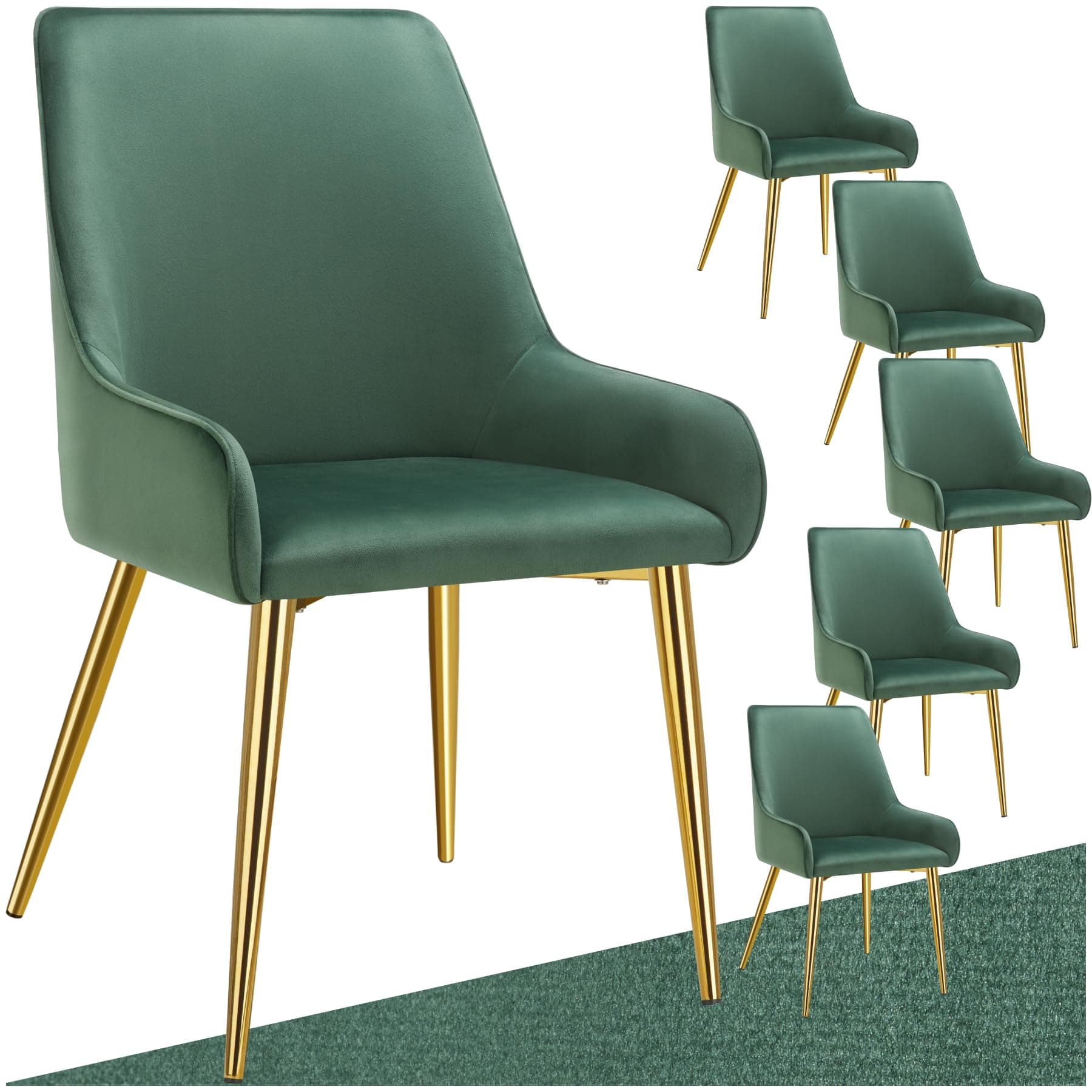 Tectake® 6er Set Samt Stuhl, Esszimmerstühle 🛋️ - Beige 6er Set Grün