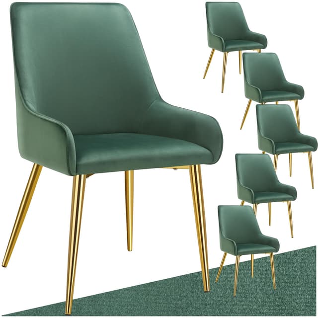 Tectake® 6er Set Samt Stuhl, Esszimmerstühle 🛋️ - Beige 6er Set Grün