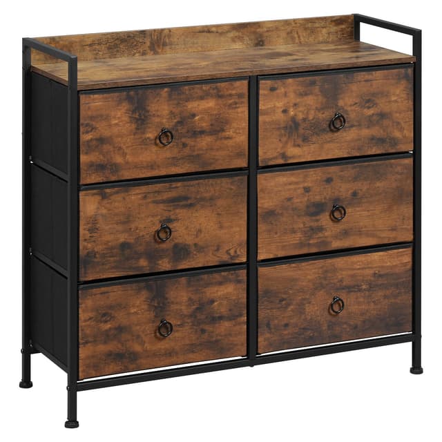 WOLTU Kommode mit Schubladen, Schrank mit 6 Stoffschubladen - Vintagebraun + Schwarz