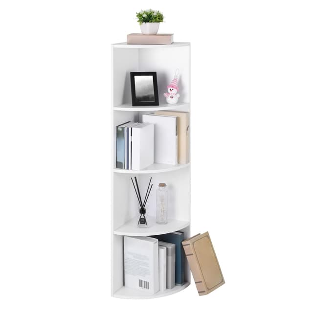 📚🌿 VASAGLE Eckregal mit 4 Ebenen, freistehende Aufbewahrungsregale, Bücherregal aus Holz, Weiß LBC42WT