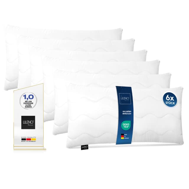 LILENO HOME Kopfkissen 40x80 cm [6er Set] HART mit 650g Kissen-Füllung - Deluxe Set