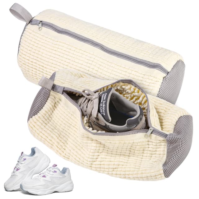 👟🧼 Bixury Schuhwaschbeutel Waschmaschine - 2 Stück Multi Wäschesack Schuhe mit 360° Reinigungsflaum
