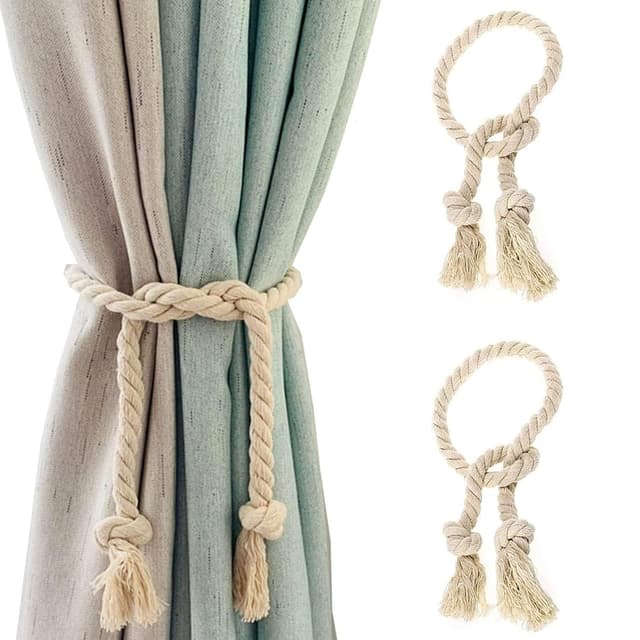 🌟 Angebot! 2 Stück Vorhangseil Raffhalter - Handgewebt & Handgemacht 🌟