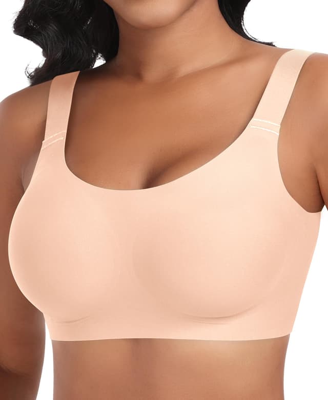 Nahtloser BH Damen Ohne Bügel Glatt Komfort Vollschalen Gepolstert Bustier Weicher BH Bequemer T-Shirt Soft BH Bra Bralette Beige XL 🌸👚