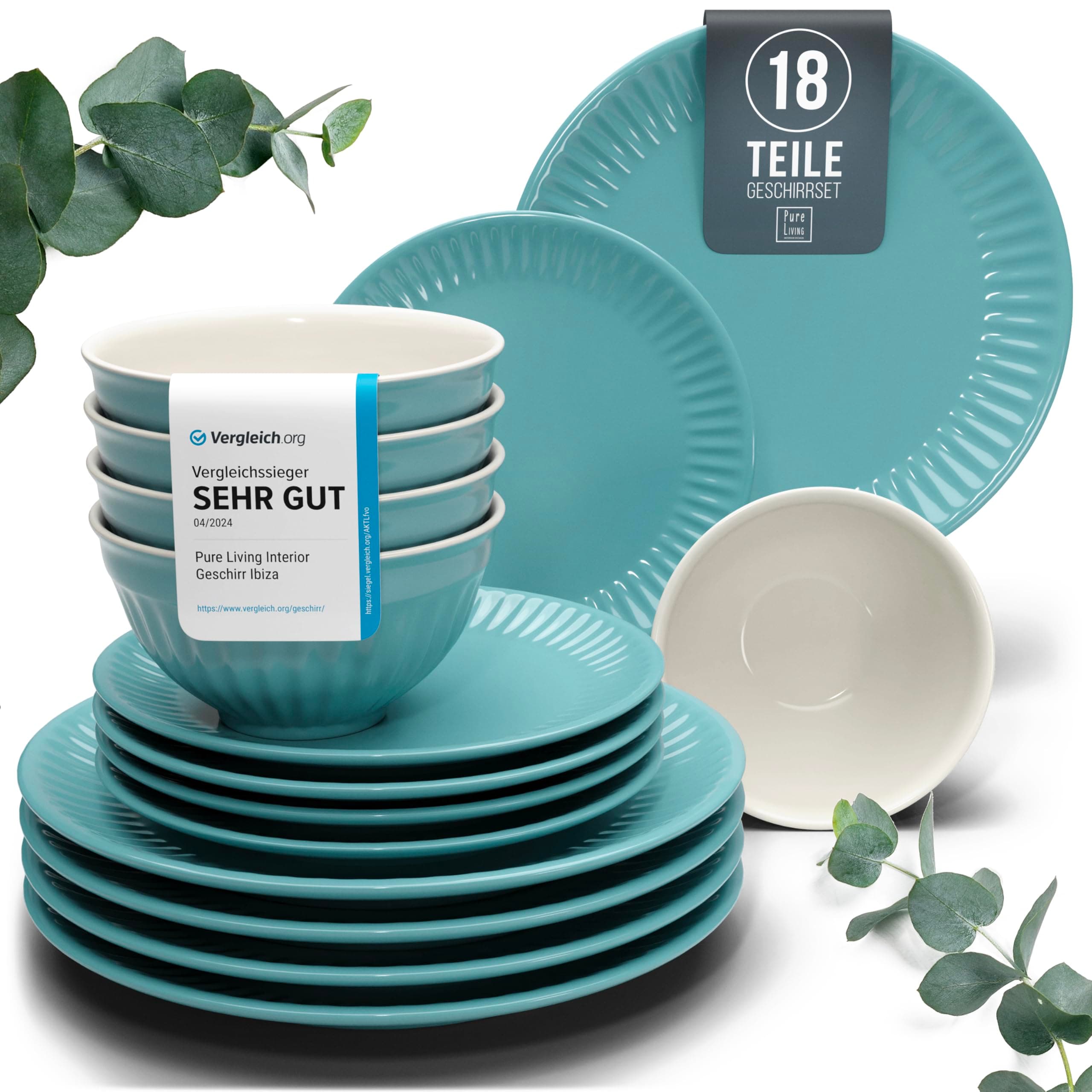 🍽️ Steingut Geschirrset 6 Personen Hygge 18 tlg. TESTSIEGER 🌟