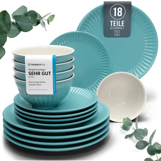 🍽️ Steingut Geschirrset 6 Personen Hygge 18 tlg. TESTSIEGER 🌟