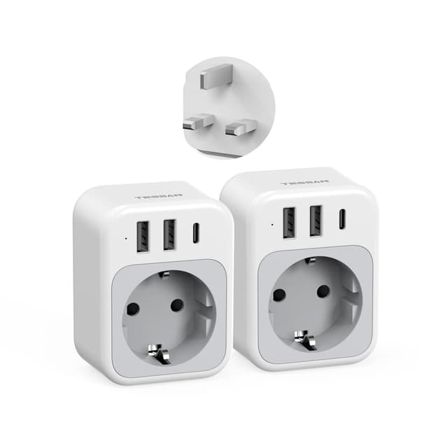 🔌🌍 TESSAN 2er Pack UK Adapter England Deutschland Stecker, 4 in 1 Steckdosenadapter England mit USB C und 2 USB A