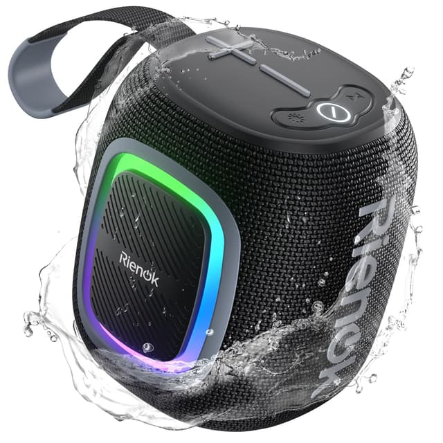 RIENOK Bluetooth Lautsprecher Klein mit Licht FM Radio Bluetooth 5.3 Musikbox Kabellos Bass Box Schwarz 🎵🔊