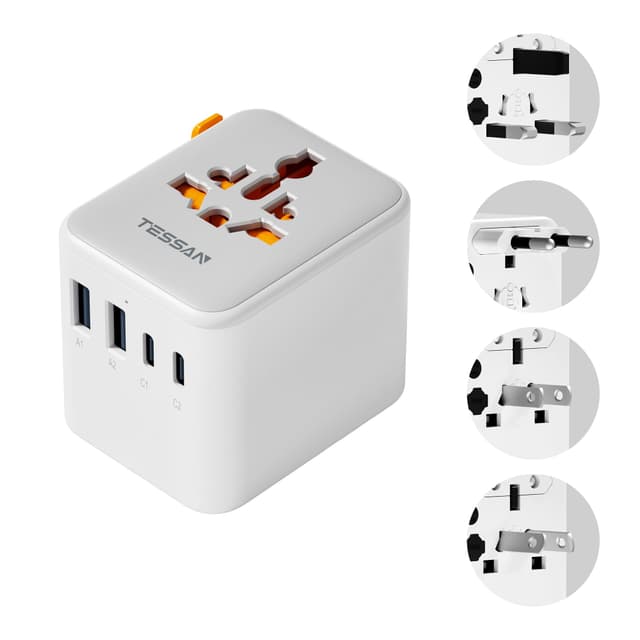🌍✈️ TESSAN Reiseadapter Weltweit mit USB C und 4 USB - Deal des Tages!