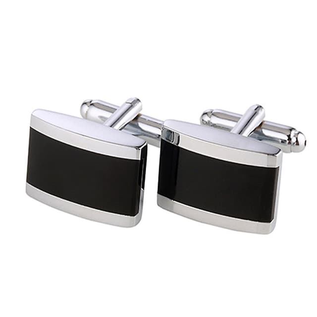🌟 DonDon Herren Edelstahl Manschettenknöpfe Silber-schwarz im Samtbeutel 🌟