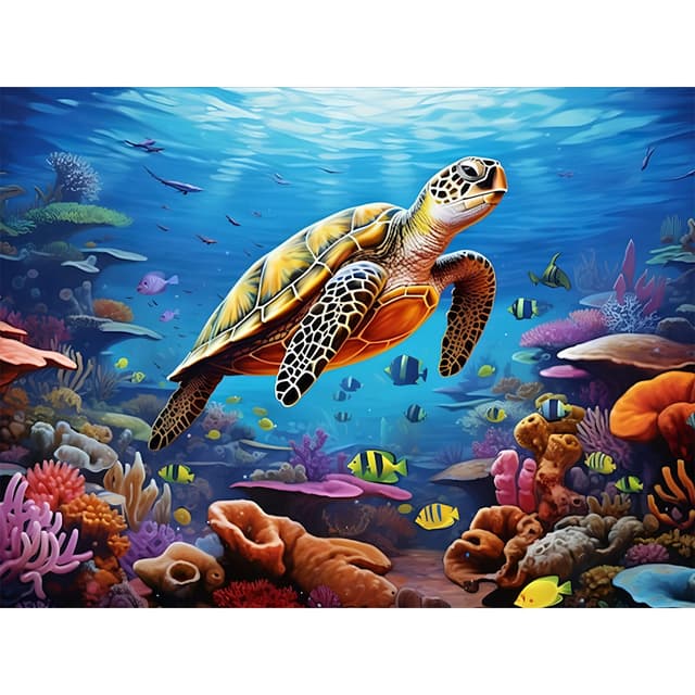 Gemartmall Meeresschildkröte Malen Nach Zahlen Erwachsene 🐢- Unterwasserwelt Malen Nach Zahlen für Erwachsene 🌊, Ozean Acrylfarbe Malen Nach Zahlen Erwachsene Set zur Geschenk und Heimdekoration (30x40cm)