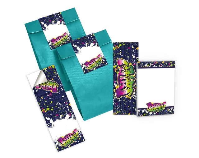 🎁 Kindergeburtstag Partyset - 6 Lesezeichen, 6 Mini-Notizblöcke, 6 Geschenktüten (Petrol) + 6 Aufkleber