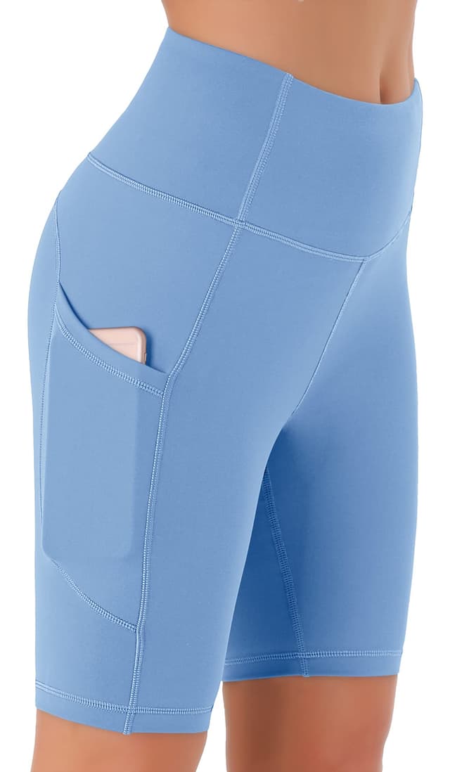 Persit Damen Kurze Leggings, Blickdicht Radlerhose mit Taschen S Himmelblau 🌟🏋️‍♀️