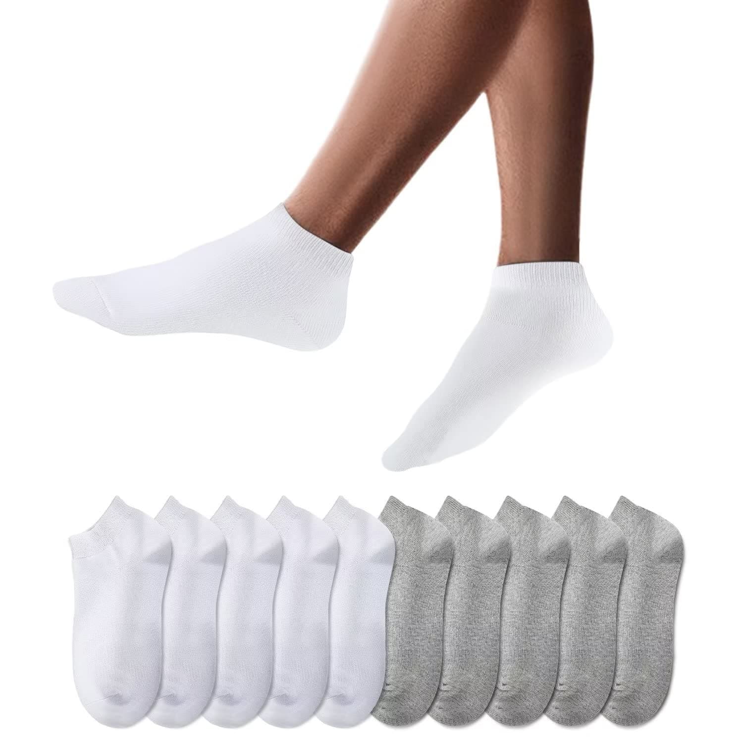YouShow Sneaker Socken Herren Damen 10 Paar Kurze Halbsocken Quarter Baumwolle Unisex 43-46 Weiß und Grau 🧦👟