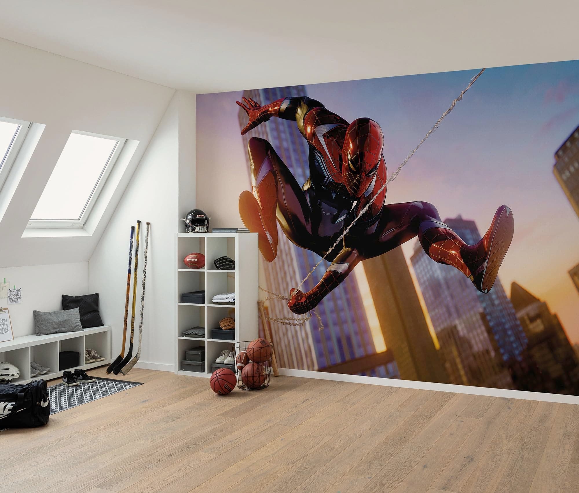 Komar Vlies Fototapete - Marvel Spider-Man Huge Jump - Größe 400 x 250 cm - Kinderzimmer, Kindertapete, Tapete 😎