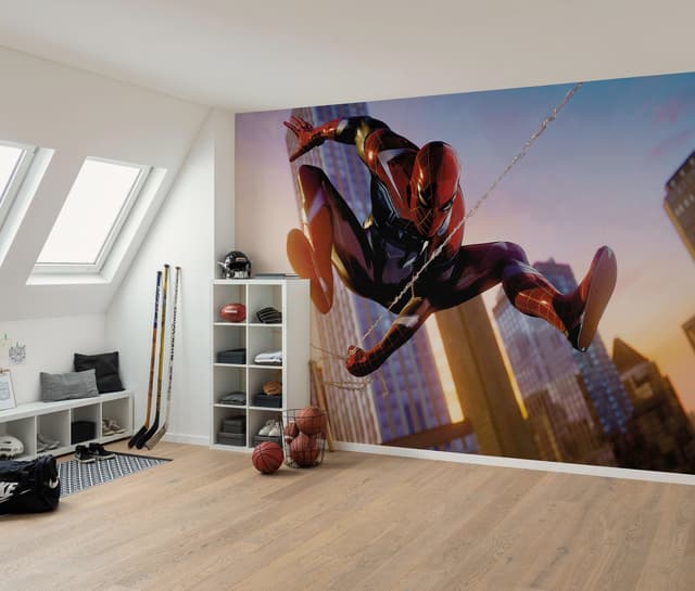 Komar Vlies Fototapete - Marvel Spider-Man Huge Jump - Größe 400 x 250 cm - Kinderzimmer, Kindertapete, Tapete 😎