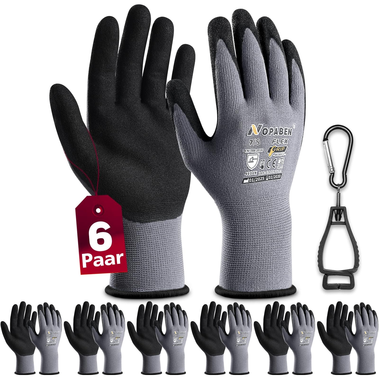 6 Paar Arbeitshandschuhe mit Grip Herren | Rutschfeste Nitril-Beschichtung | Gartenhandschuhe Damen