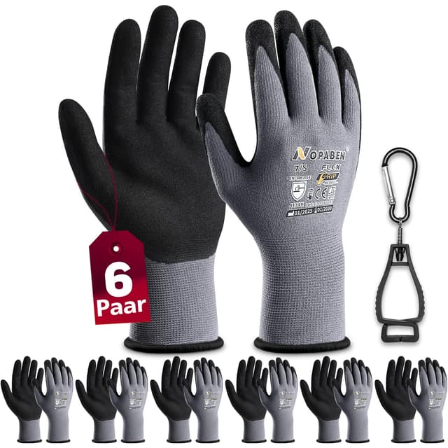 6 Paar Arbeitshandschuhe mit Grip Herren | Rutschfeste Nitril-Beschichtung | Gartenhandschuhe Damen