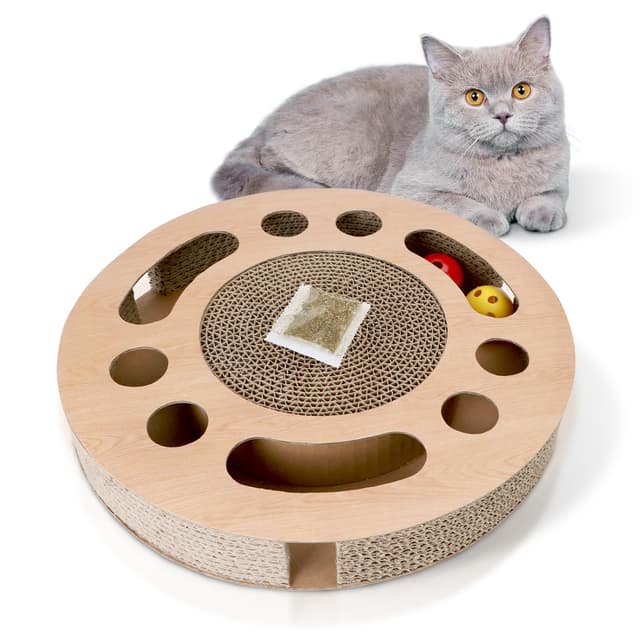 Nobleza Katzen Kratzbrett mit Minze und Glockenkugeln - 3-in-1 Interaktives Katzenspielzeug