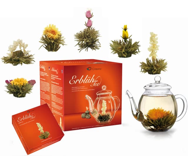 Creano Teeblumen Mix - Geschenkset 'ErblühTee' mit Glaskanne Weißtee