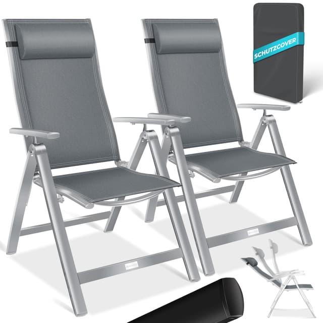 🪑 KESSER® Gartenstuhl Hochlehner 2er Set Aluminium Klappstuhl mit Kopfkissen & Abdeckung