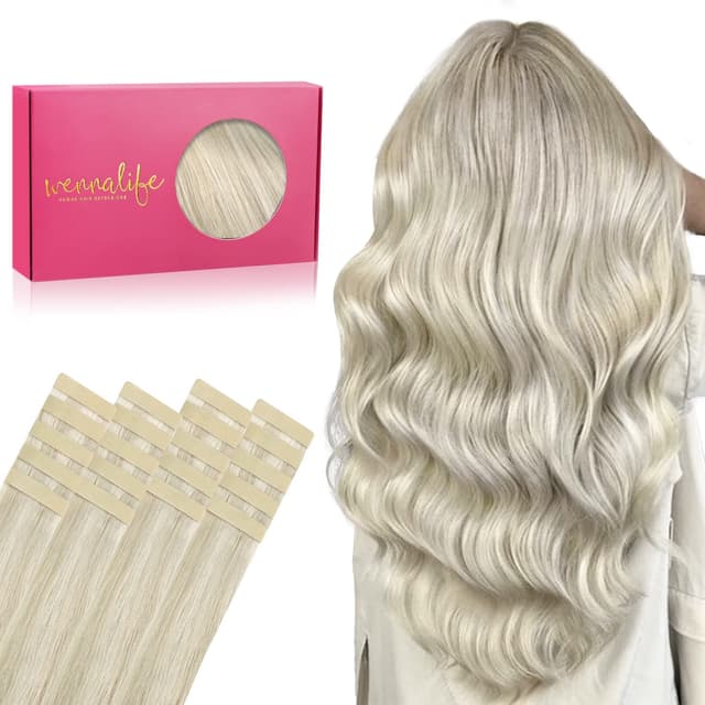 WENNALIFE Tape Extensions Echthaar - Aschblond Highlights Platinblond ✨👱‍♀️