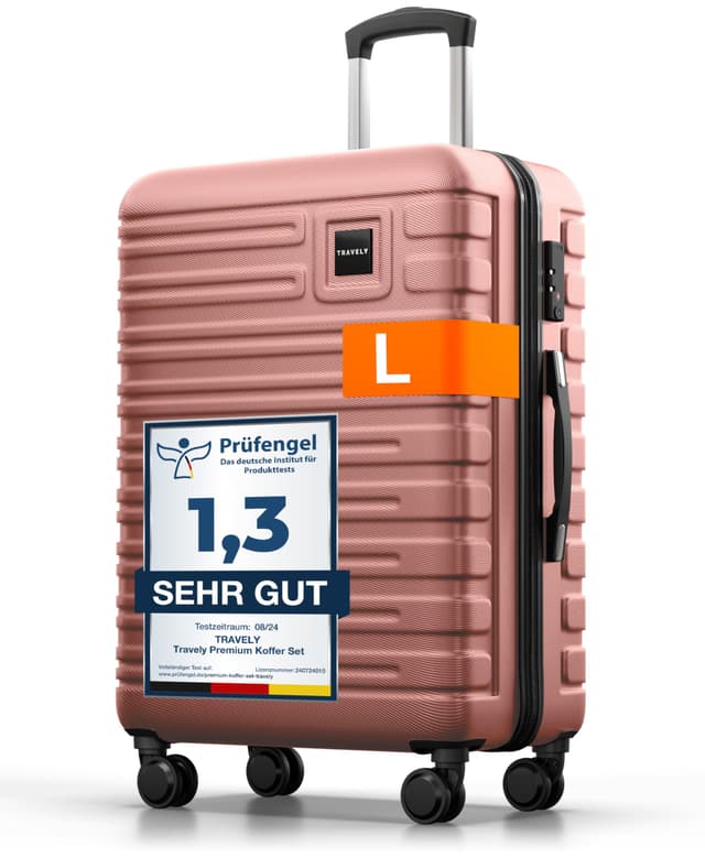 🌟 Travely Polycarbonat Koffer Groß 67cm L - 60L Innenvolumen - Reisekoffer mit Rollen L Roségold 🌟