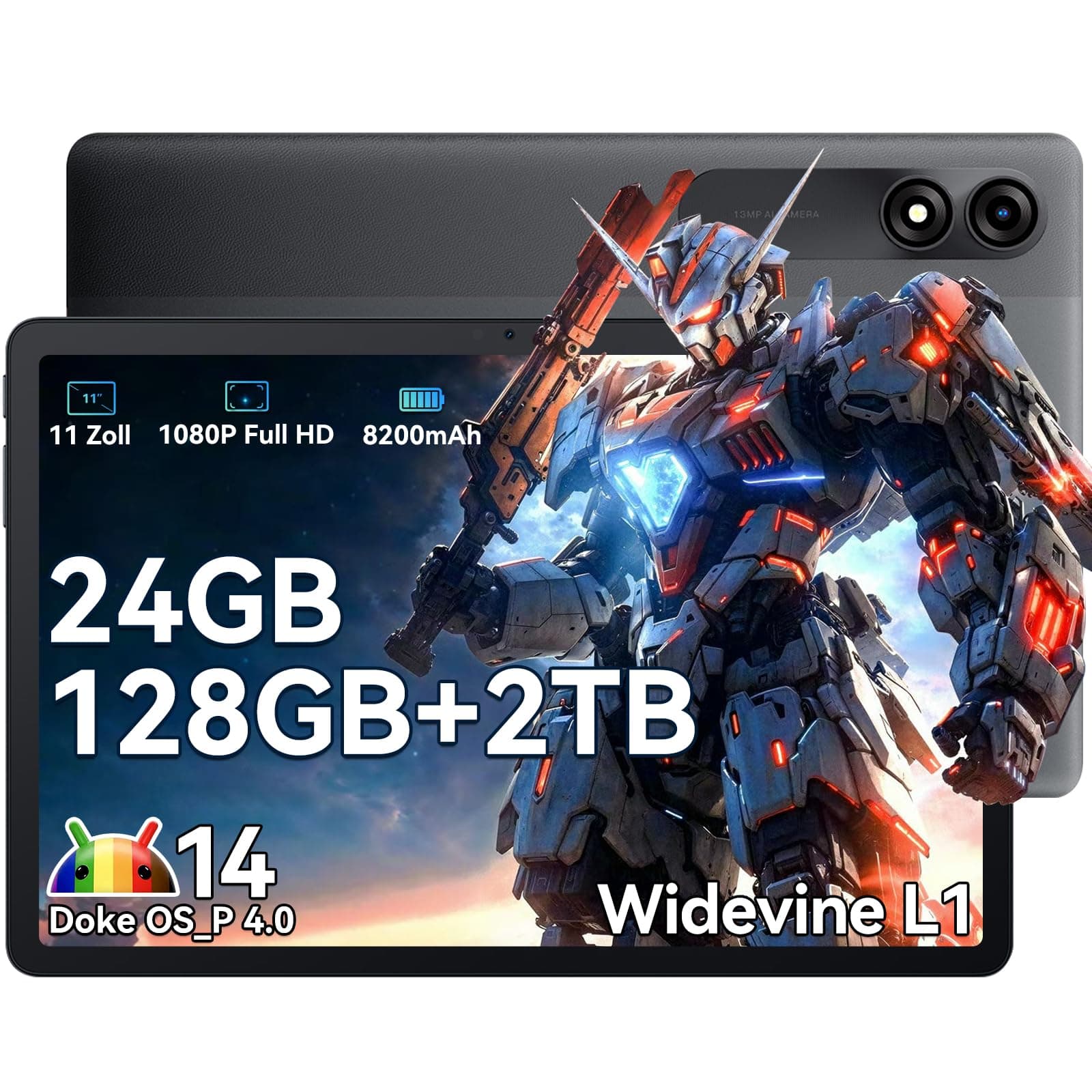 Blackview Tablet 11 Zoll Tab90 Android Gaming Tablet 4G LTE+5G WLAN 24GB RAM 128GB ROM 8200mAh 5MP+13MP Unisoc Tablets Octa-Core