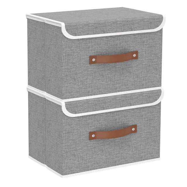 Yawinhe 2 Stück Aufbewahrungsbox, Faltbare Stoffboxen, Waschbare, für Schlafzimmer, Kleideraufbewahrung, 38x25x25cm, Grau, SNK018GY-2 38x25x25cm/(2-Pack) Grau 📦👗