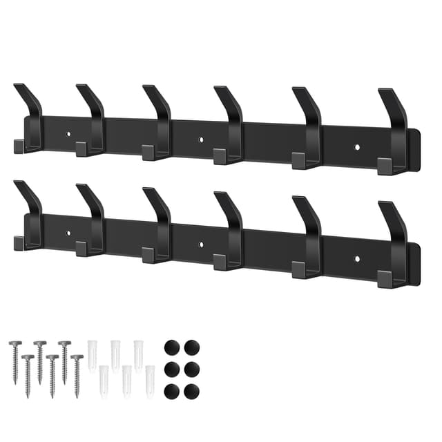 🌟 Angebot: 2 Stück Kleiderhaken Wand mit 6 Haken in Schwarz 🧥🧢
