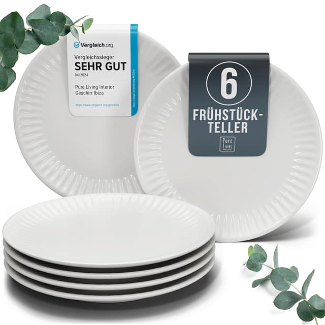 🍽️ Steingut Frühstücksteller 6 Personen Hygge TESTSIEGER, Traumhaftes Skandinavisches Steingut Dessertteller Set, Kleine Teller, Salatteller - Pure Living in Hellgrau Hellgrau Kleine Teller (6x)