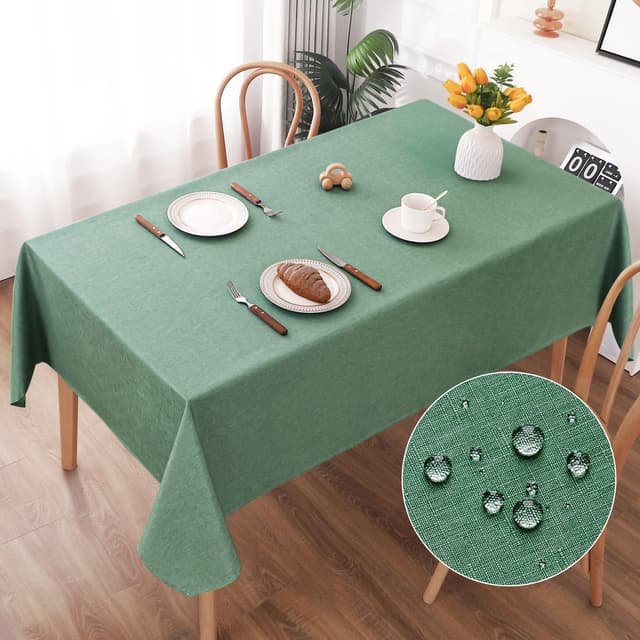 AooHome Tischdecke Abwaschbar, Grün Tischdecken 140x200cm Leinen-Optik 🌿 Wasserabweisend mit Lotuseffekt - 15.29€