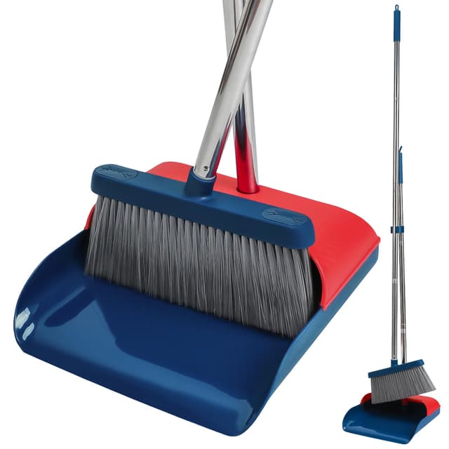 🌿🏠🧹 TreeLen Stehende Kehrschaufel- und Besen-Set, 50” Langer Griffbesen mit Kehrschaufel, 20° angewinkelt