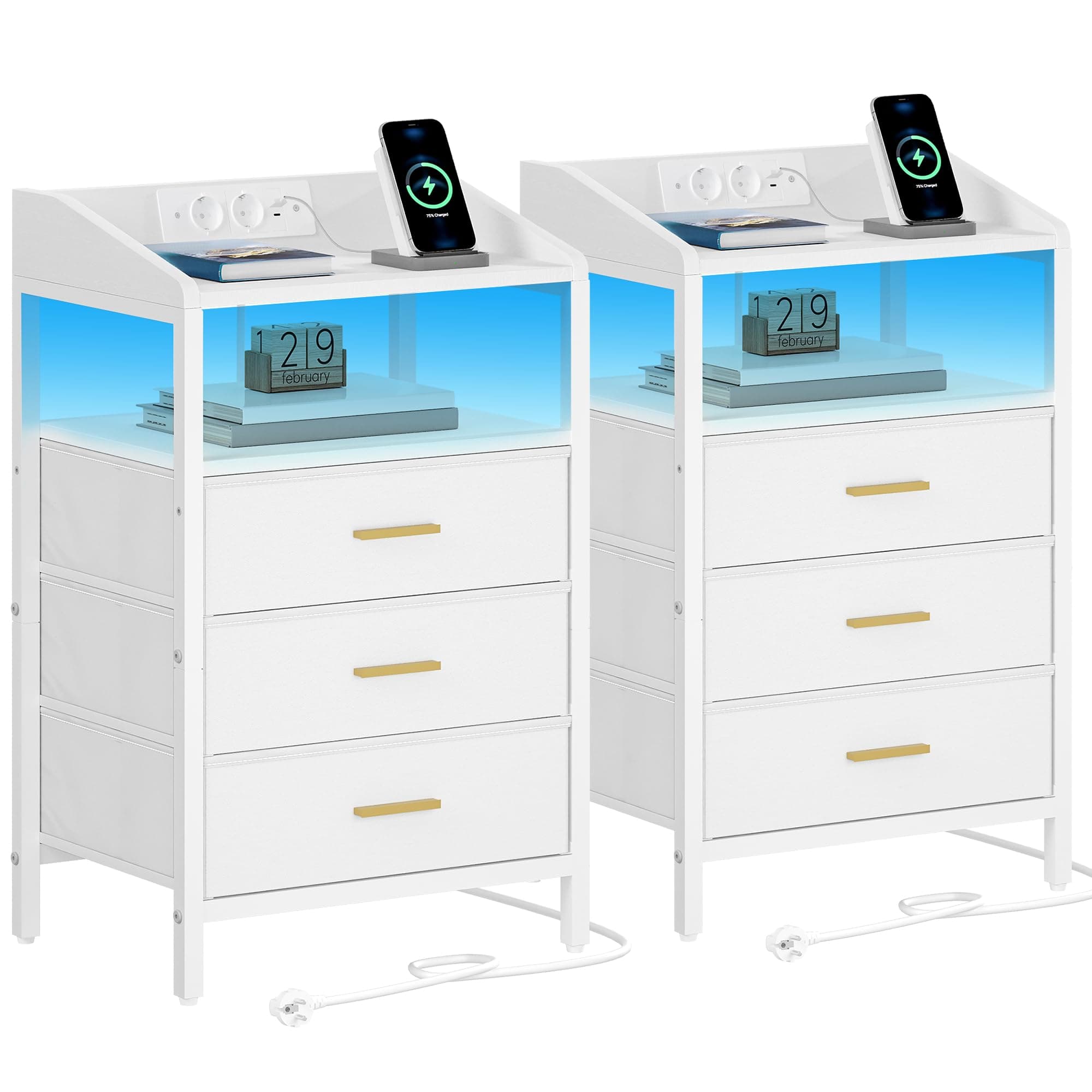 🌟 Angebot: Hzuaneri Nachttisch 2er Set mit LED-Leuchten und Ladestation 🌙