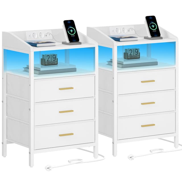 🌟 Angebot: Hzuaneri Nachttisch 2er Set mit LED-Leuchten und Ladestation 🌙